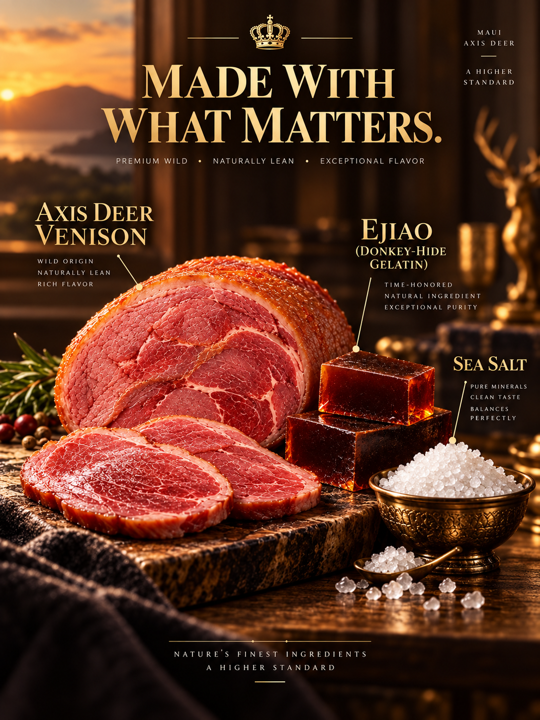 HAWAIIAN WILD VENISON · A RARE TASTE OF THE ISLANDS | Premium. Wild. Naturally Lean.-Sherry
